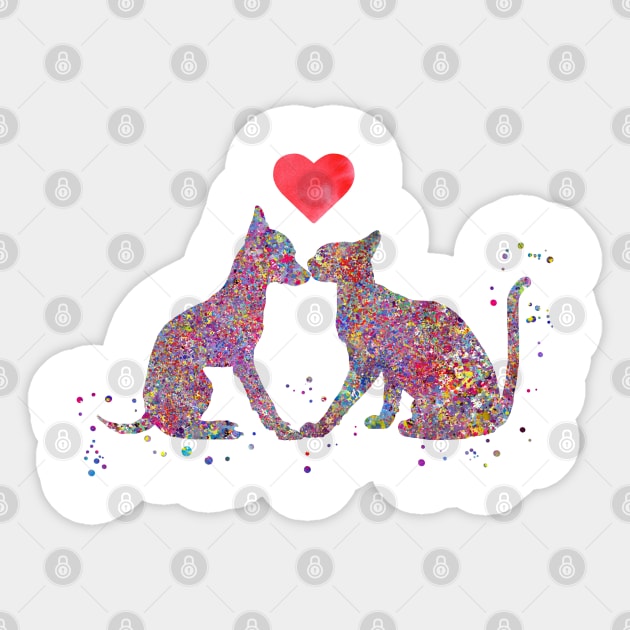 Cat and dog kissing Sticker by RosaliArt